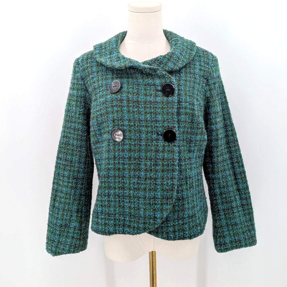 Pendleton Petite 16 teal mohair‎ wool boucle jacket button front winter coat